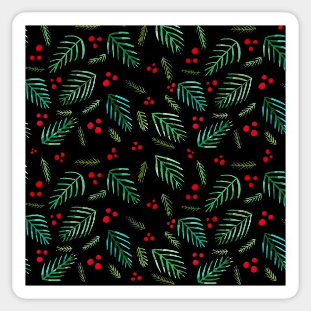 Christmas tree branches and berries - black and green Sticker by wackapacka